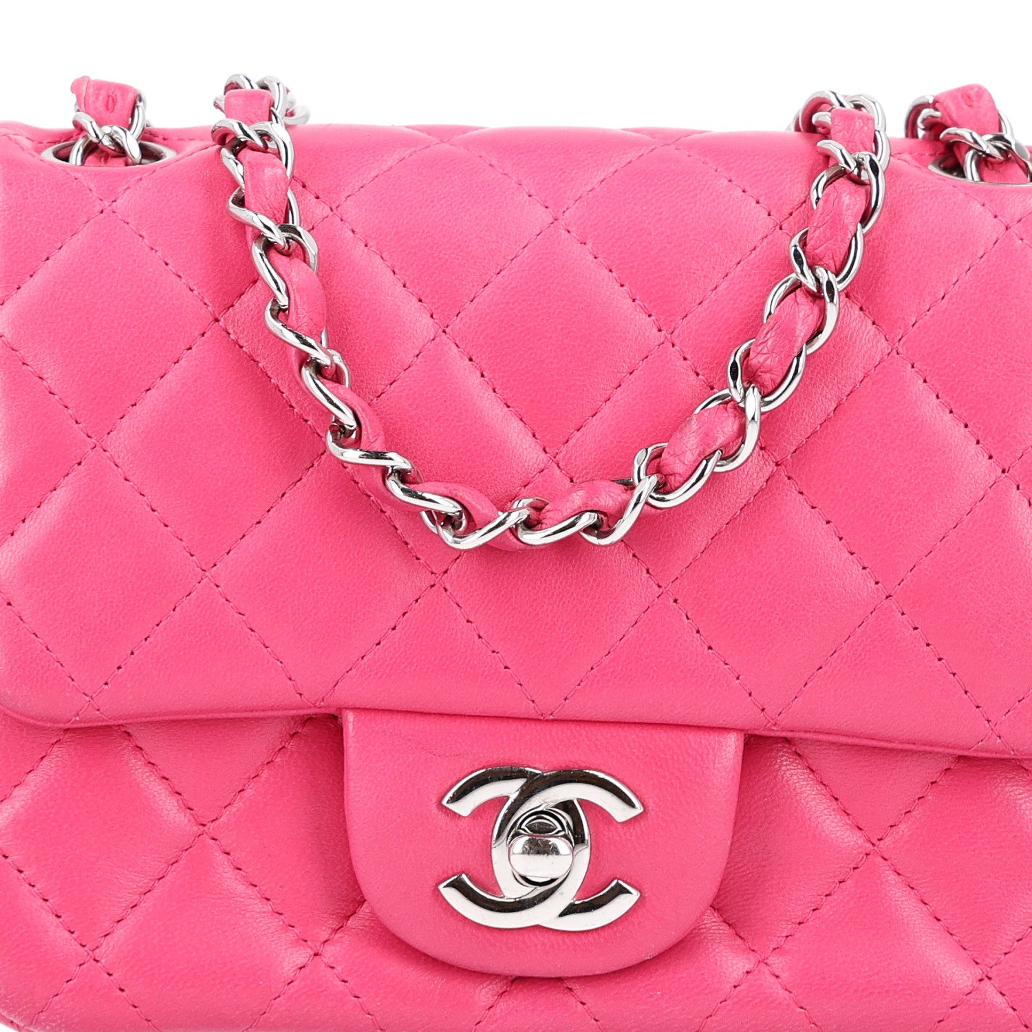 Chanel Lambskin Quilted Mini Square Flap Dark Pink 10 of 11