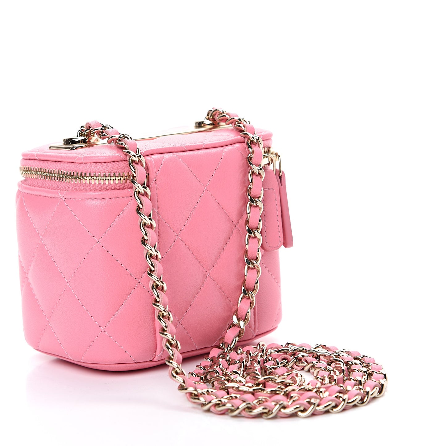 Lambskin Quilted Mini Vanity Case With Chain Pale Pink