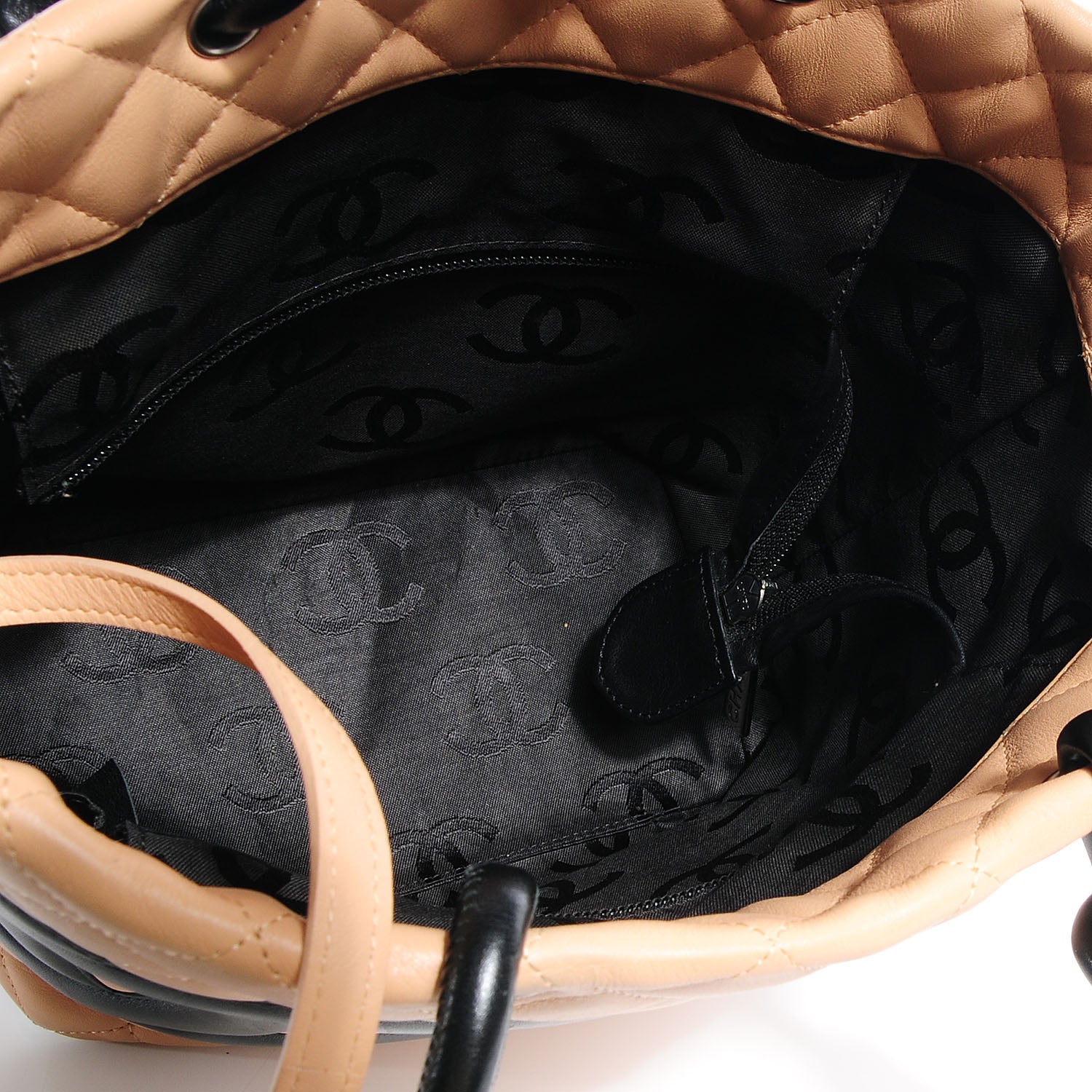 Chanel Calfskin Quilted Small Cambon Tote Beige Black 7 of 9