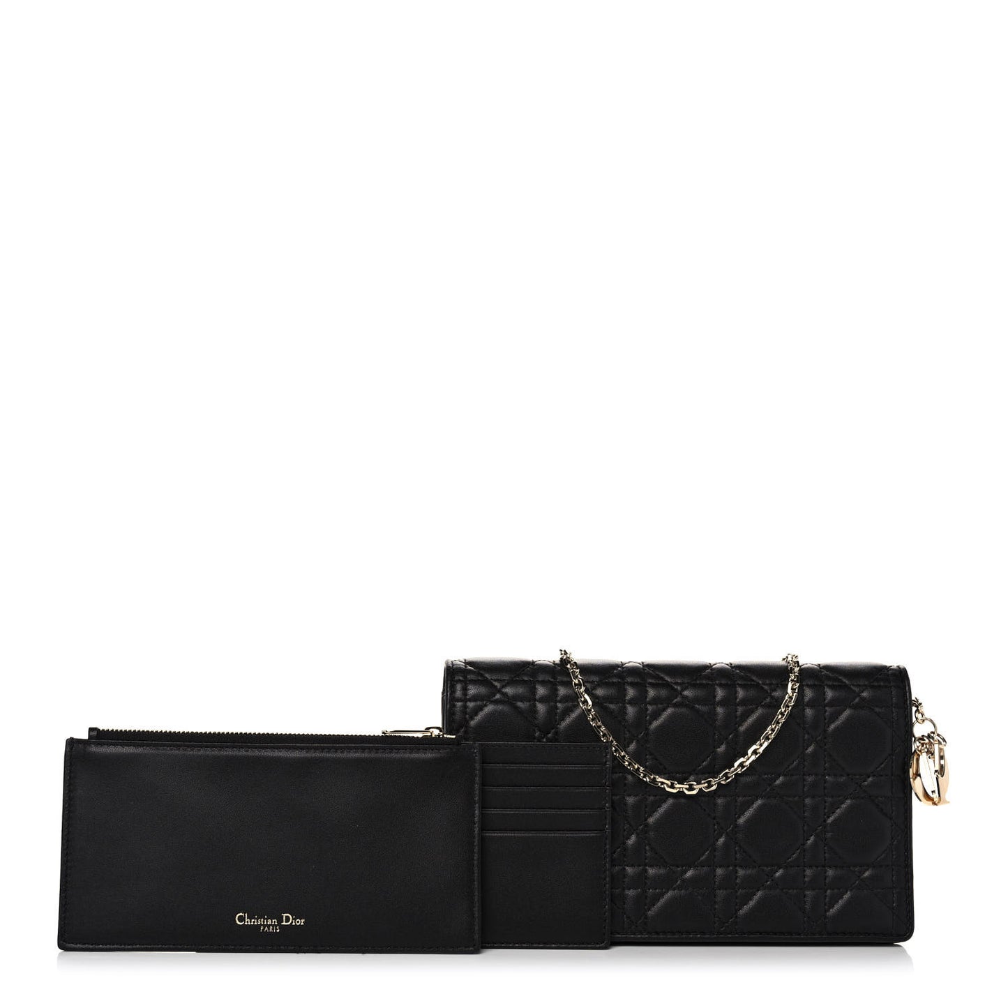 Lambskin Cannage Lady Dior Chain Wallet Black