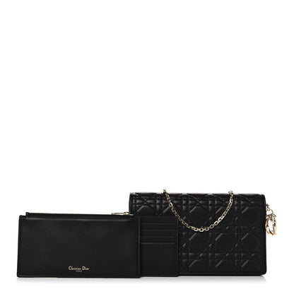 Christian Dior Lambskin Cannage Lady Dior Chain Wallet Black 1 of 10