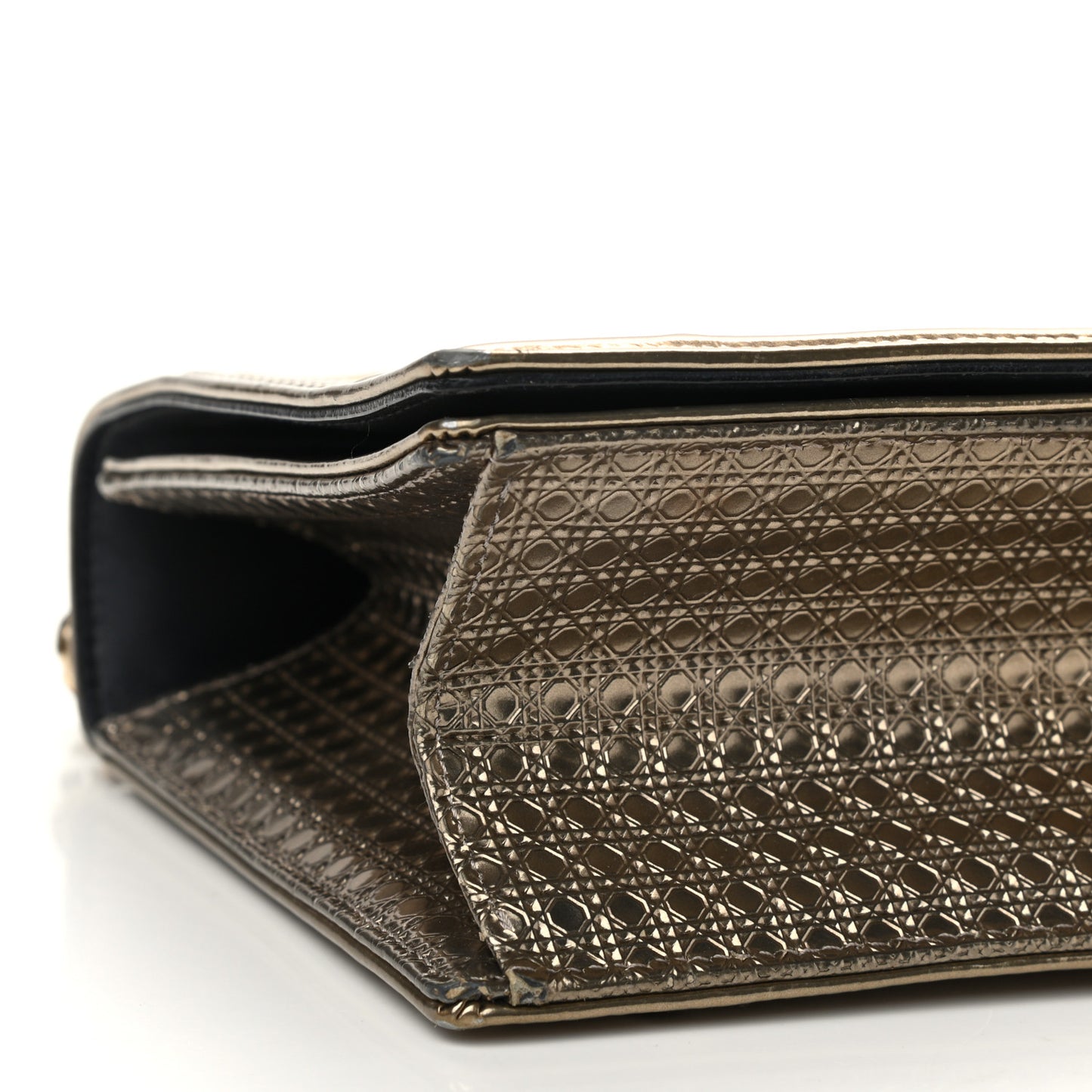 Metallic Patent Micro-Cannage Medium Diorama Flap Bag Gold