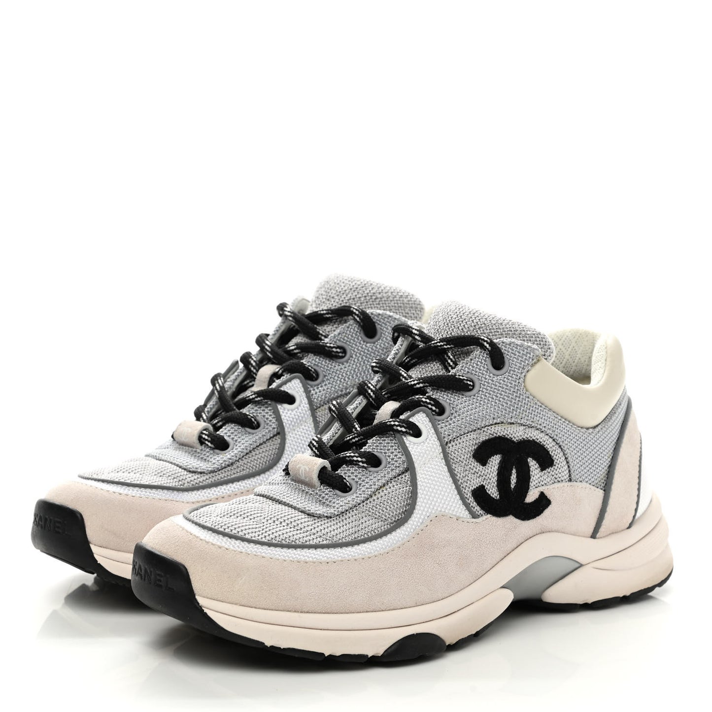 Nylon Calfskin Suede Womens CC Sneakers 36 Grey White