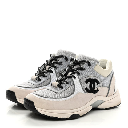 Chanel Nylon Calfskin Suede Womens CC Sneakers 36 Grey White 3 of 10