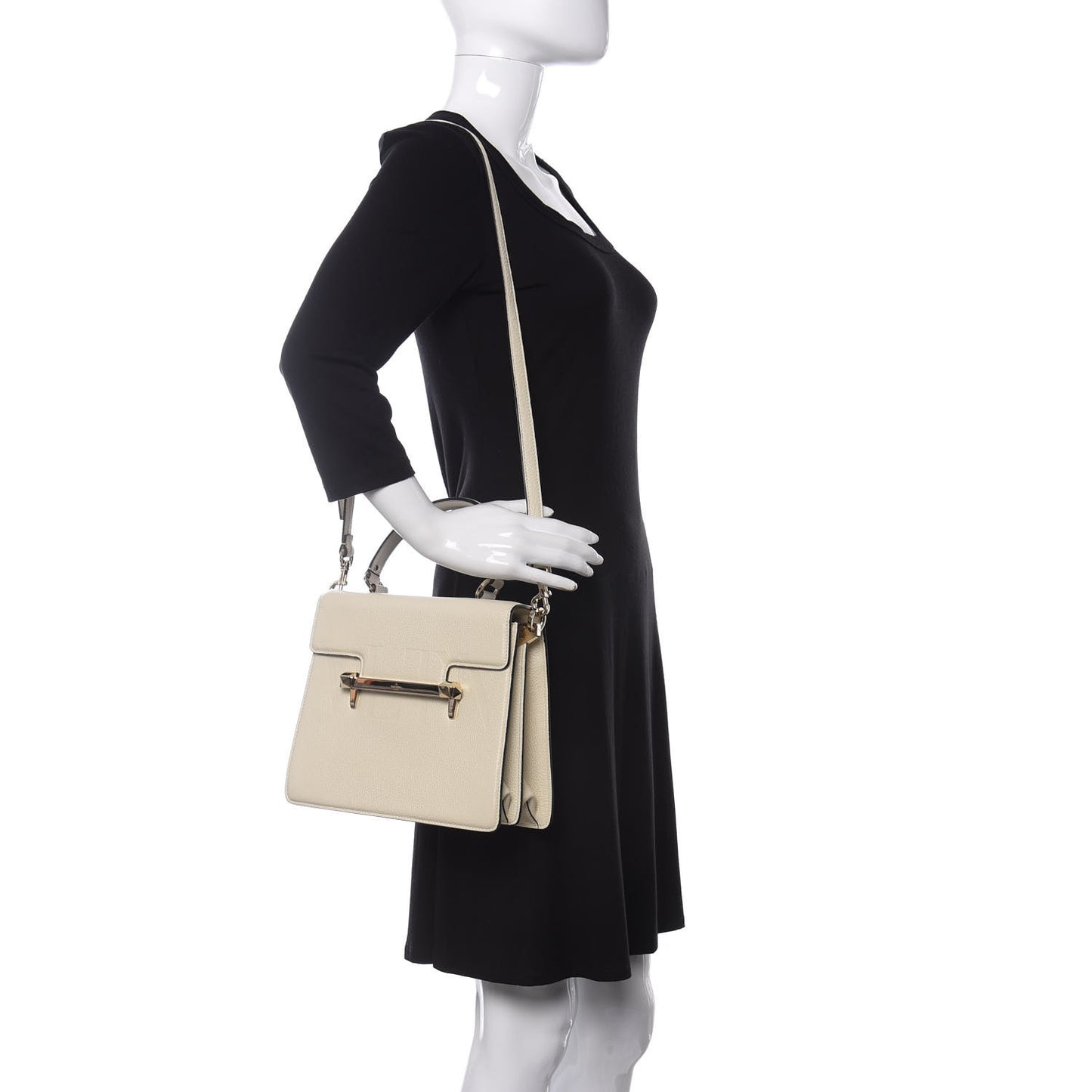 Grainy Calfskin Embossed VLTN Uptown Top Handle Bag Ivory