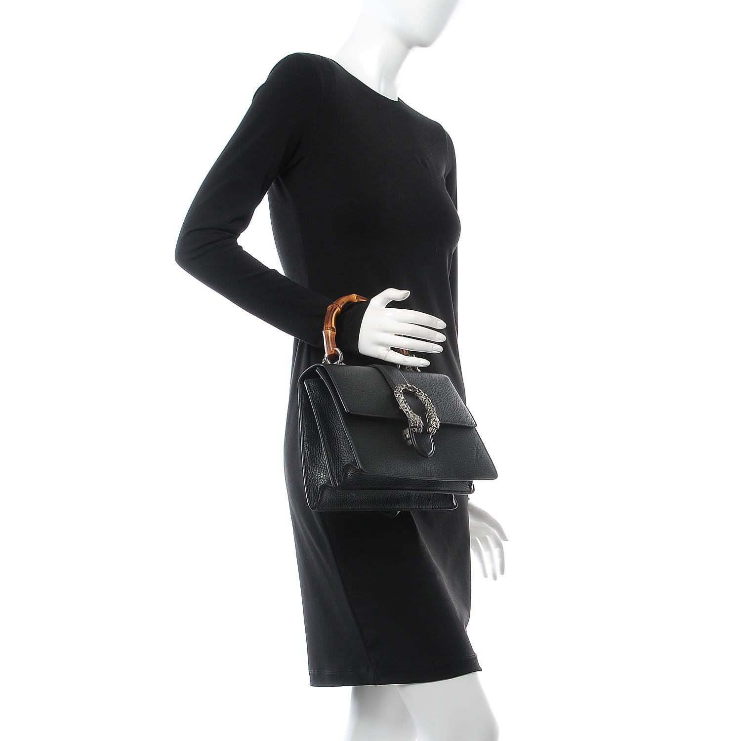 Gucci Dollar Calfskin Crystal Web Medium Dionysus Bamboo Top Handle Bag Black Black Diamond 2 of 8