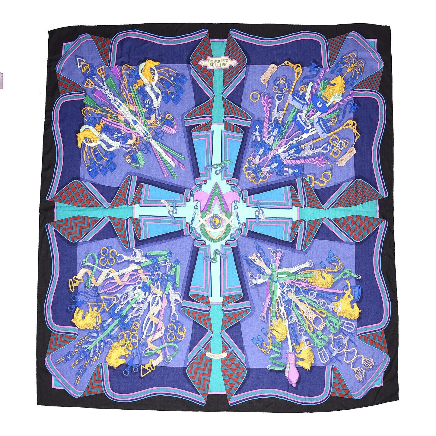 Cashmere Silk Bouquets Shawl 140 Black Violet Vert