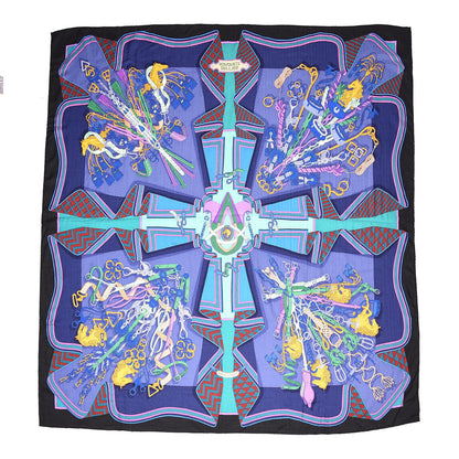Hermes Cashmere Silk Bouquets Shawl 140 Black Violet Vert 1 of 5