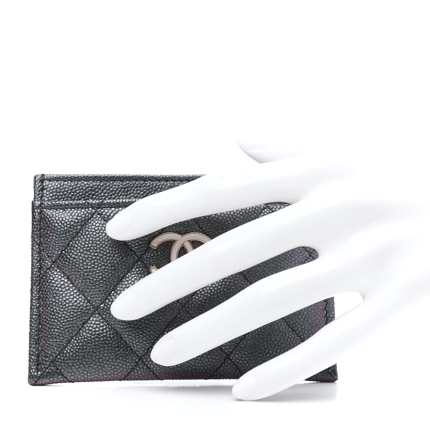 Iridescent Caviar Quilted Card Holder Black