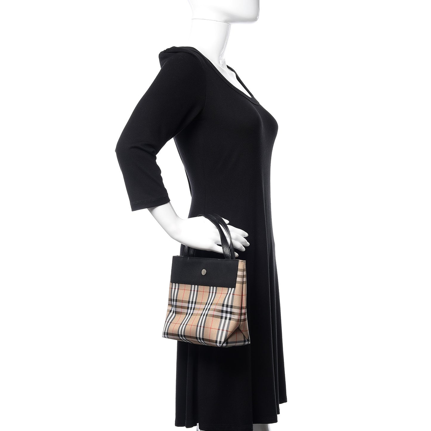 Calfskin House Check Small Tote Black