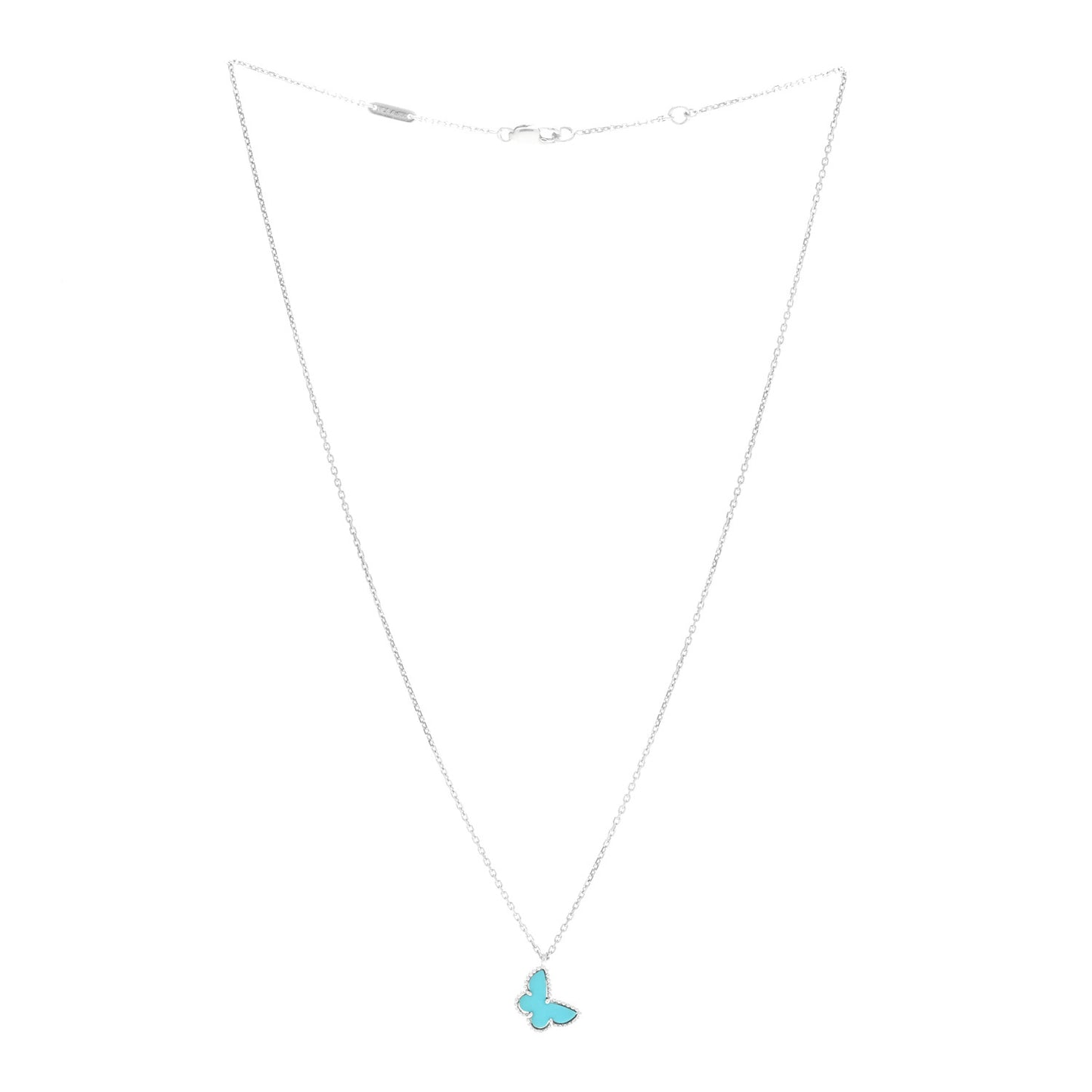 18K White Gold Turquoise Sweet Alhambra Butterfly Pendant Necklace