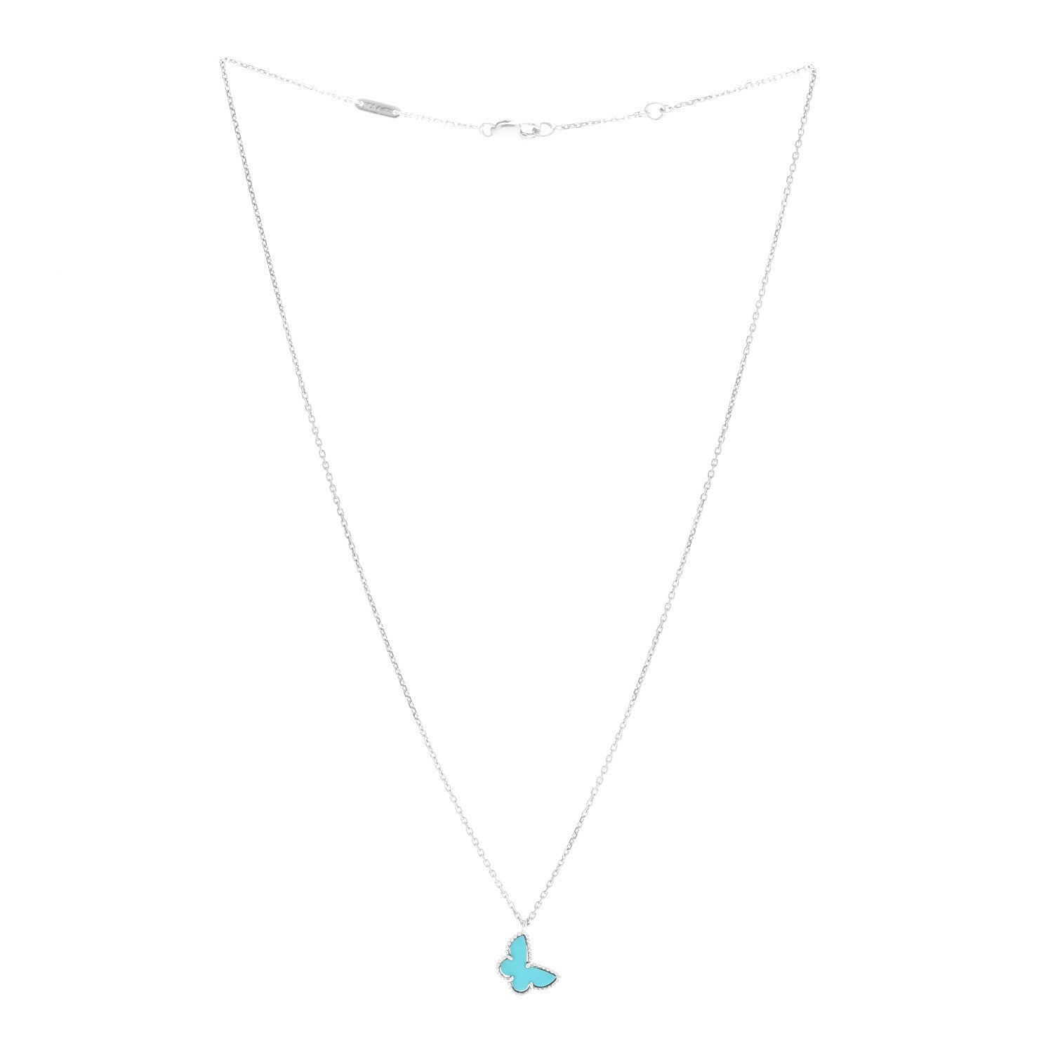 Van Cleef & Arpels 18K White Gold Turquoise Sweet Alhambra Butterfly Pendant Necklace 3 of 5