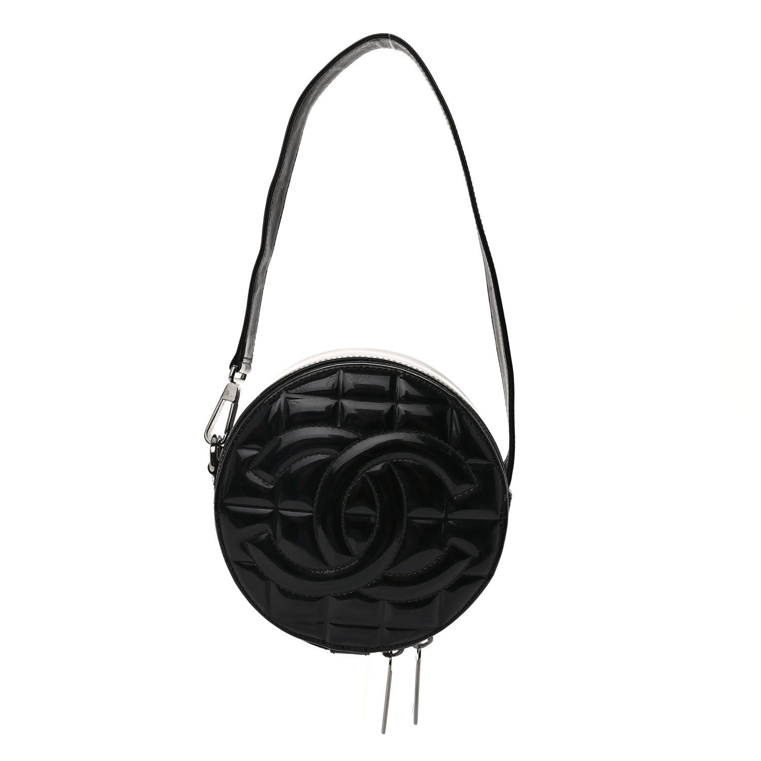 Chanel Patent Quilted CC Chocolate Bar Round Shoulder Bag Black 1 of 13