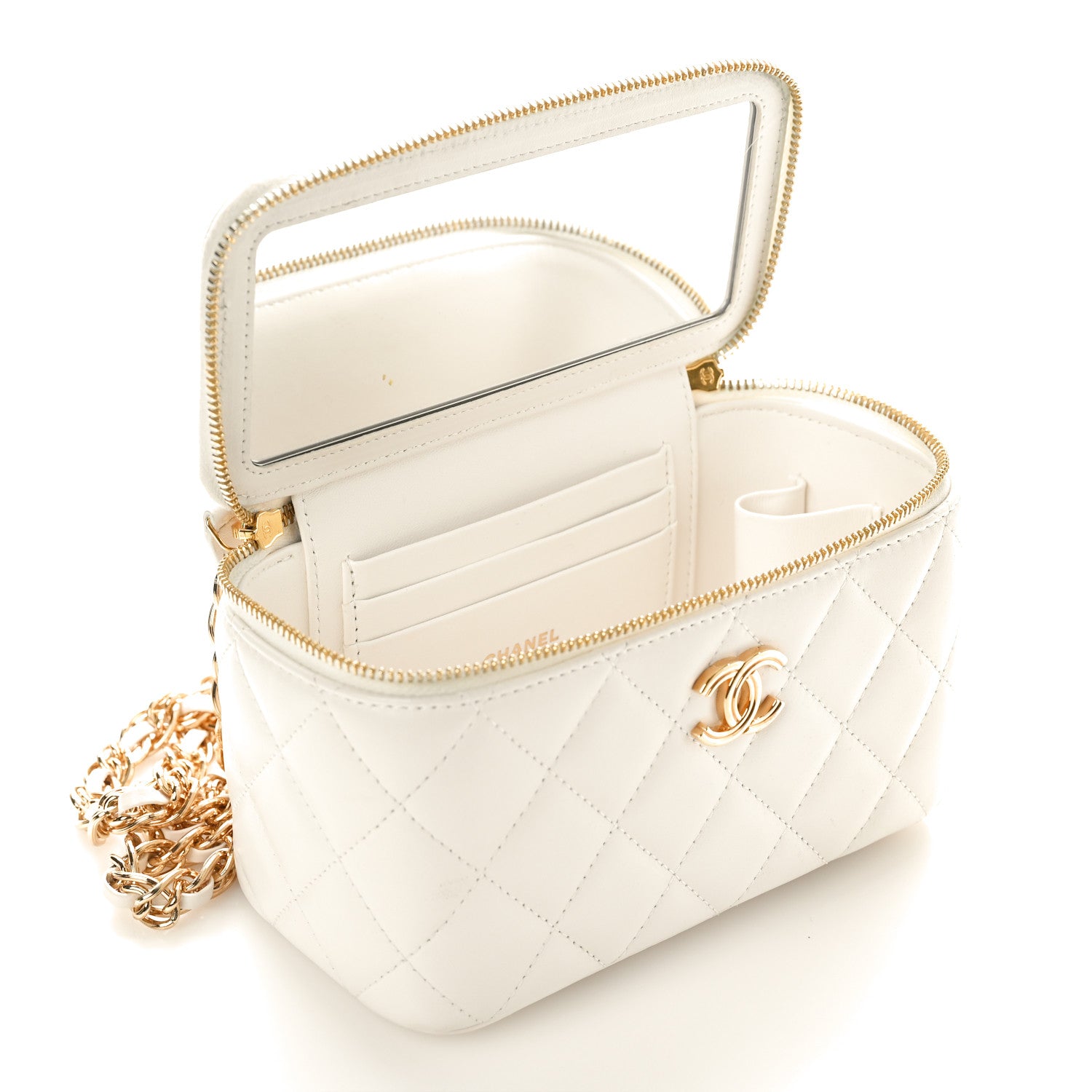 Chanel Lambskin Quilted Golden Links Top Handle Vanity Case With Chain White 8 of 12