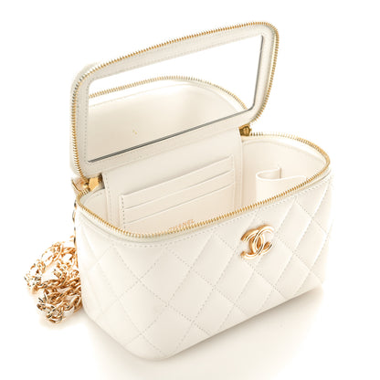 Chanel Lambskin Quilted Golden Links Top Handle Vanity Case With Chain White 8 of 12
