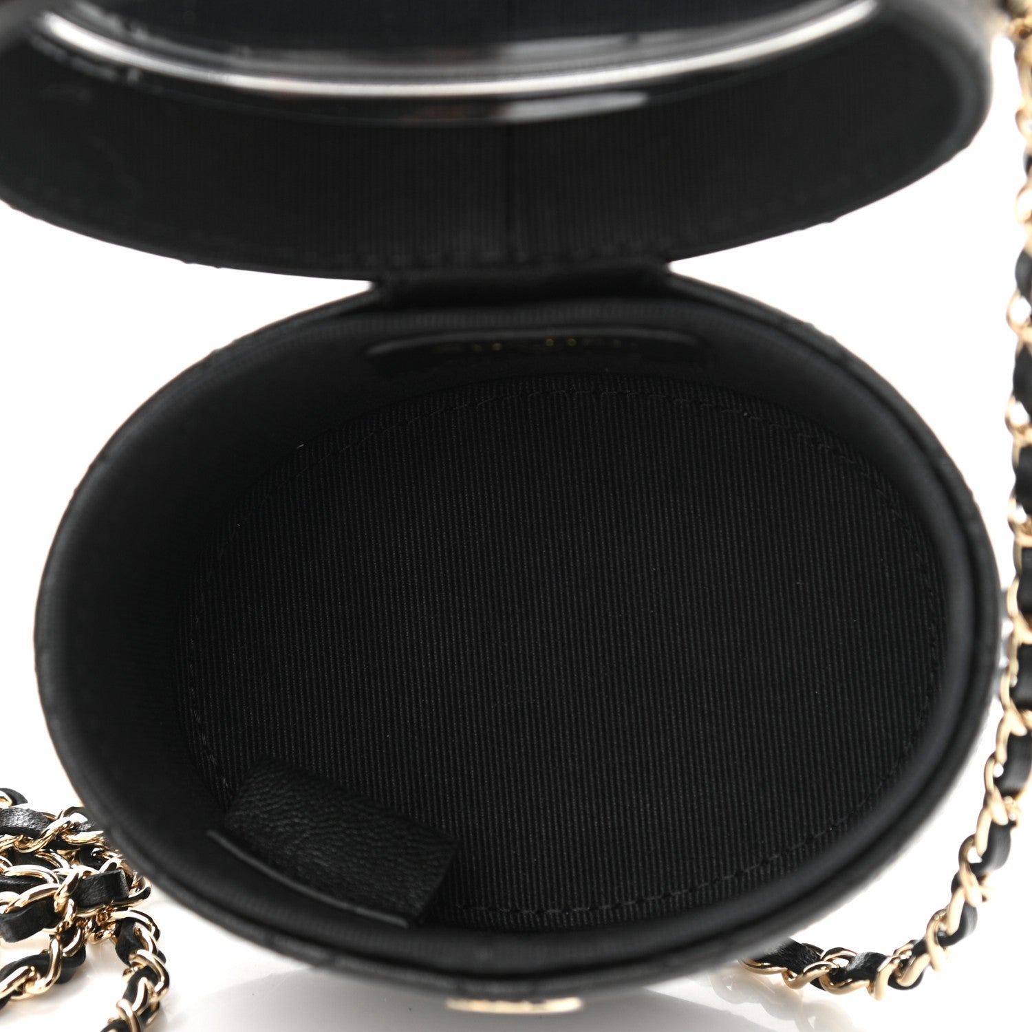 Chanel Lambskin Quilted Mini Round Vanity Case With Chain Black 5 of 11