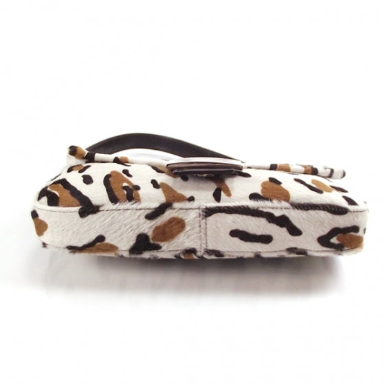 Calf Hair Leopard Print Baguette White Brown