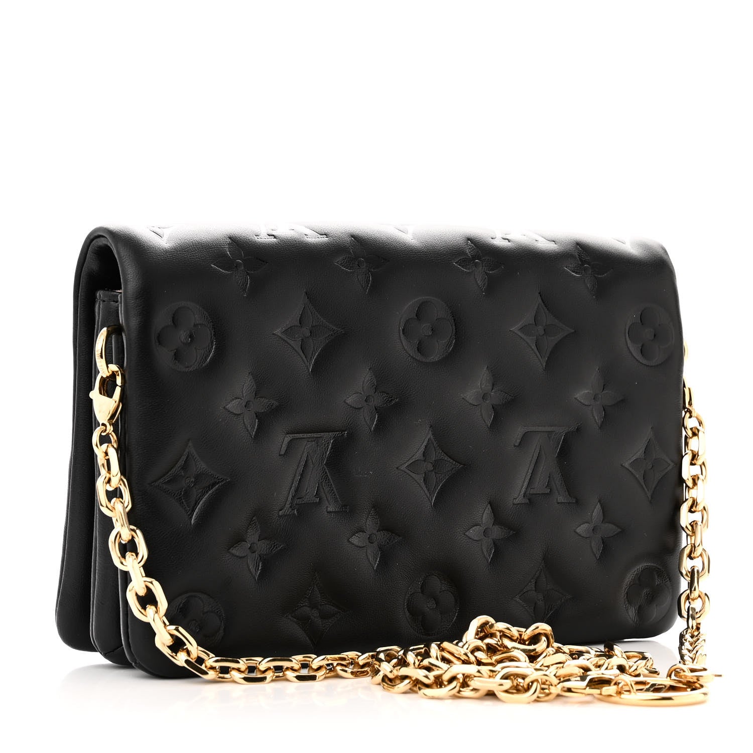 Louis Vuitton Lambskin Embossed Monogram Pochette Coussin Black 2 of 8