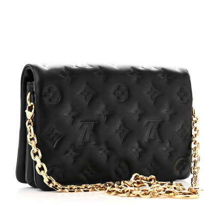 Louis Vuitton Lambskin Embossed Monogram Pochette Coussin Black 2 of 8