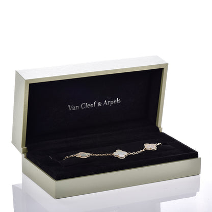 Van Cleef & Arpels 18K Yellow Gold Mother of Pearl 5 Motifs Vintage Alhambra Bracelet 6 of 6