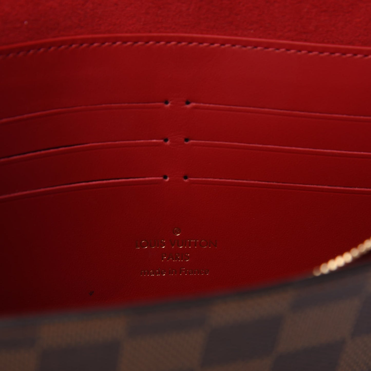 Damier Ebene Croisette Chain Wallet Scarlet
