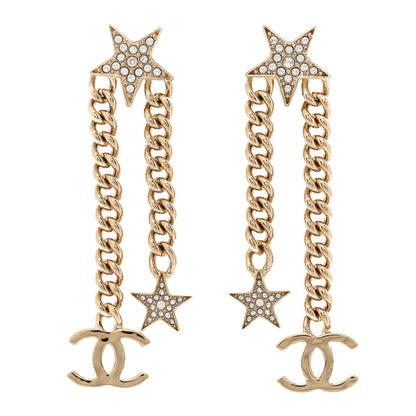 Chanel Crystal CC Star Chain Drop Earrings Gold 1 of 4