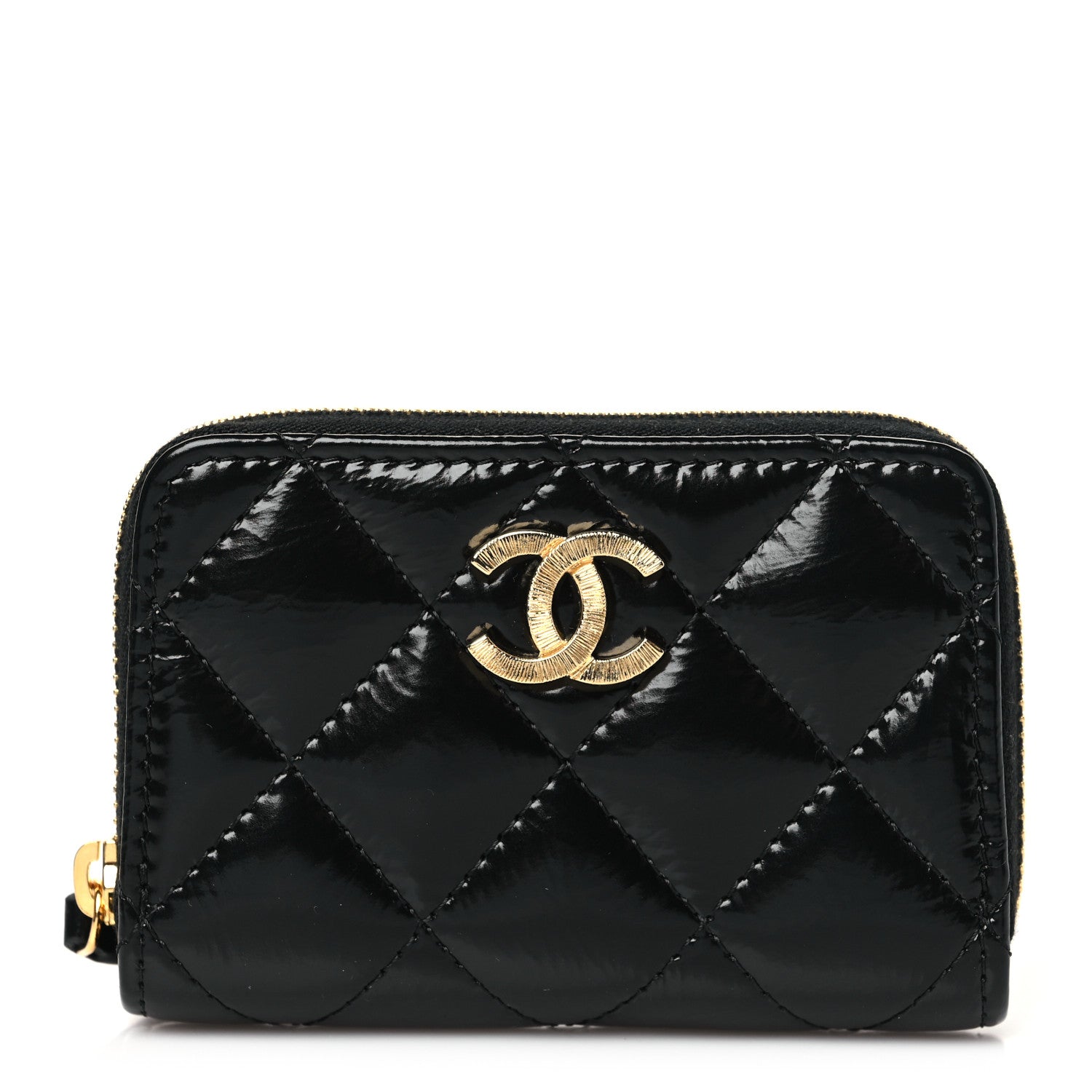 Chanel Shiny Lambskin Quilted Textured CC Zip Coin Purse Black 1 of 9