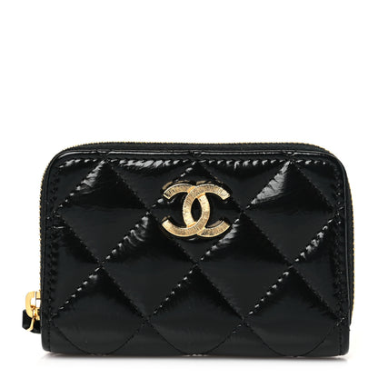 Chanel Shiny Lambskin Quilted Textured CC Zip Coin Purse Black 1 of 9