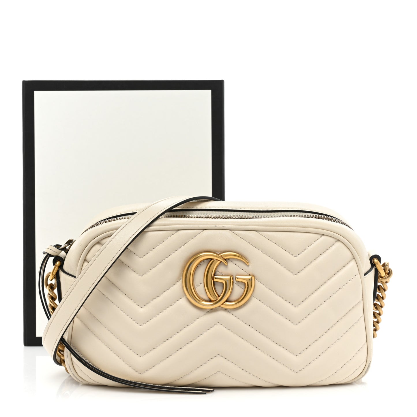 Calfskin Matelasse Small GG Marmont Chain Shoulder Bag White