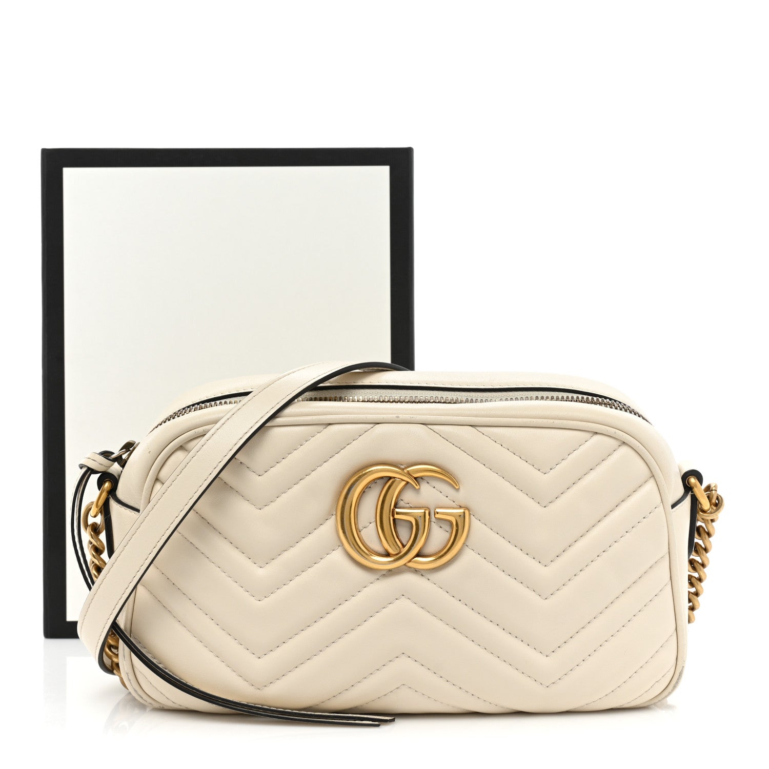 Gucci Calfskin Matelasse Small GG Marmont Chain Shoulder Bag White 19 of 19