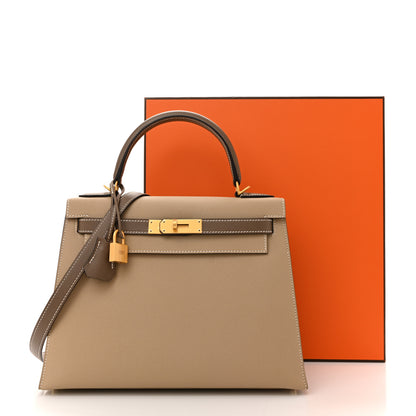Hermes Epsom Bi-Color Horseshoe Kelly Sellier 28 Trench Etoupe 11 of 11