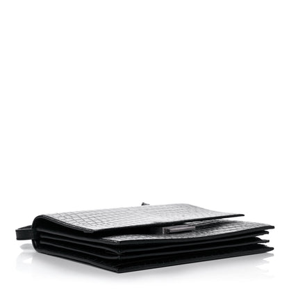 Saint Laurent Calfskin Crocodile Embossed Medium Babylone Black 3 of 13