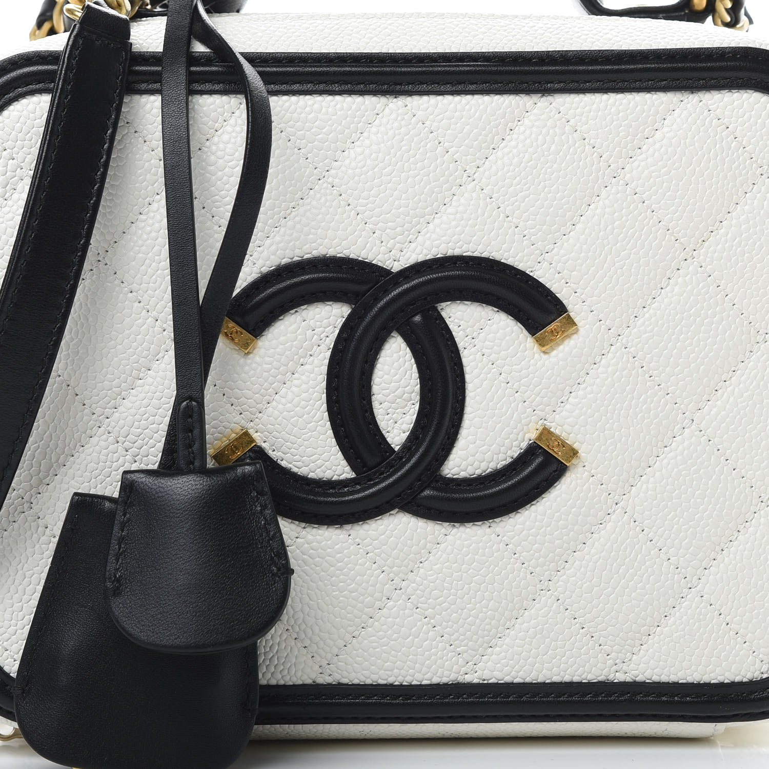 Chanel Caviar Quilted Medium CC Filigree Vanity Case White Black 8 of 16