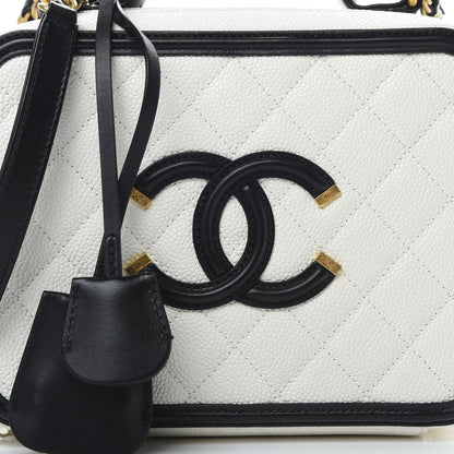Chanel Caviar Quilted Medium CC Filigree Vanity Case White Black 8 of 16