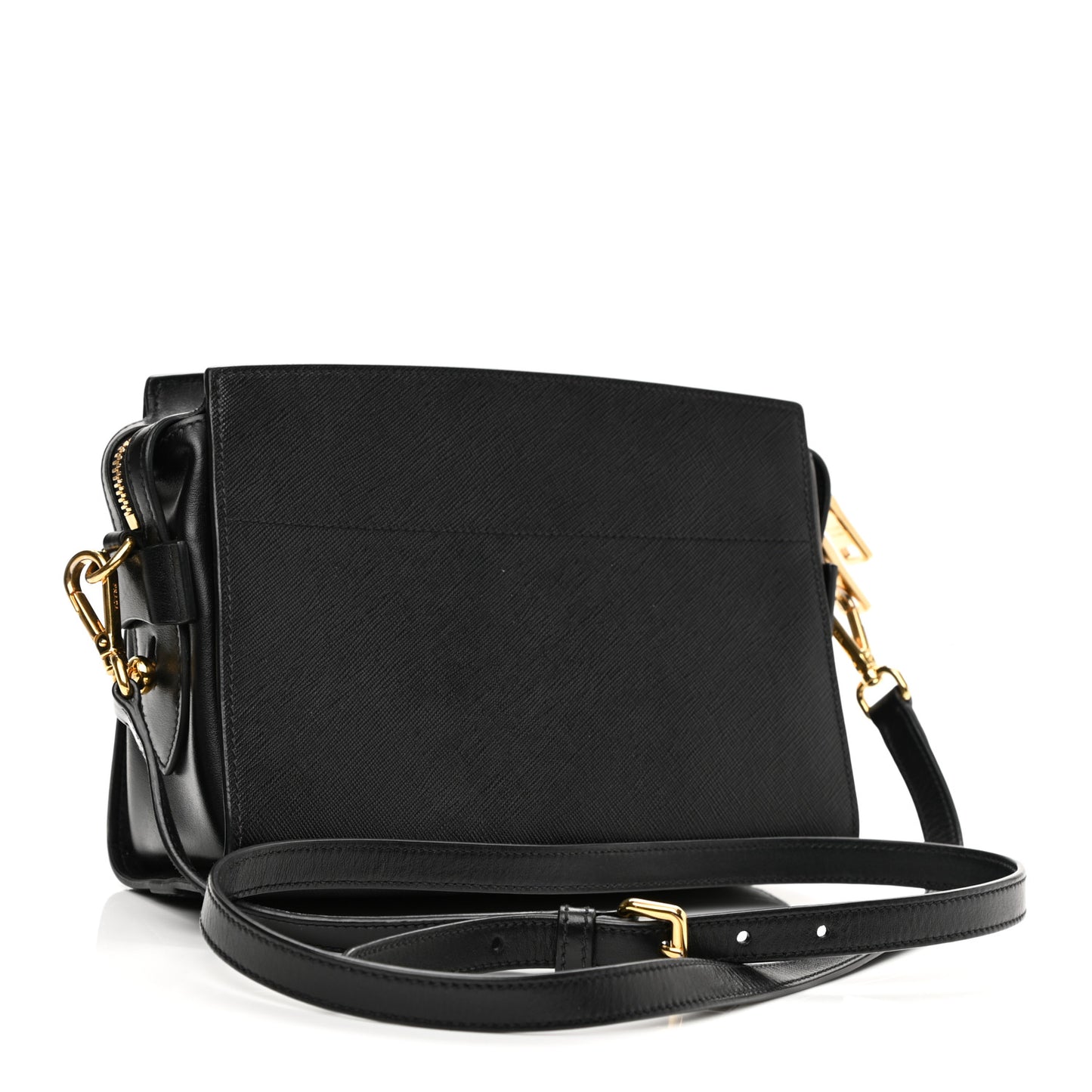 Saffiano City Calfskin Esplanade Crossbody Bag Black