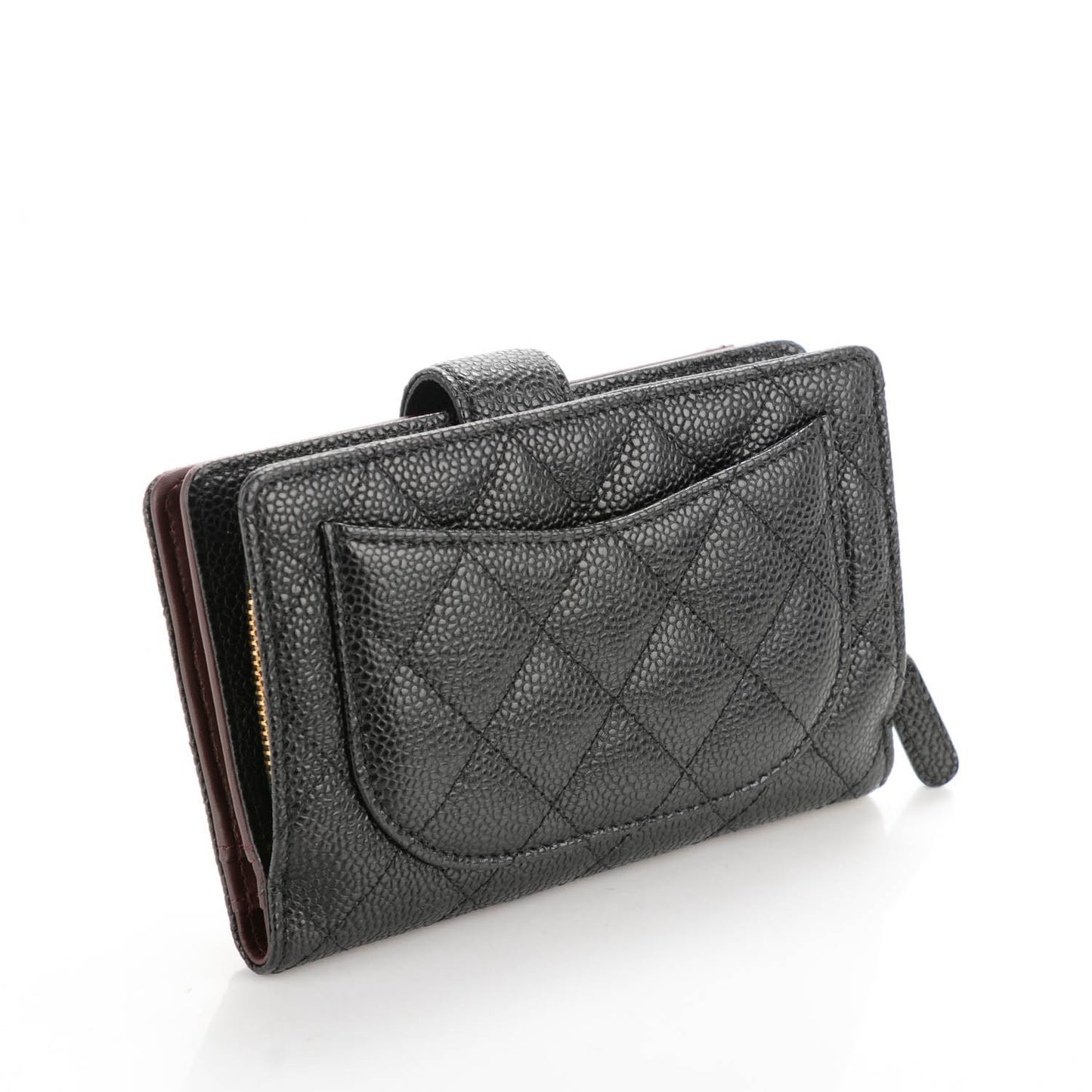 Caviar Quilted Zipped Pocket Wallet Black