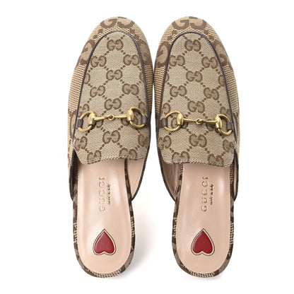 Gucci Monogram Jumbo GG Malaga Kid Womens Princetown Slippers 35.5 Camel Ebony New Acero Beige 2 of 9