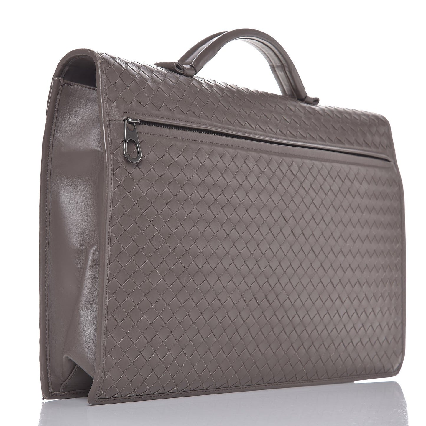 Light Calf Intrecciato Briefcase Steel