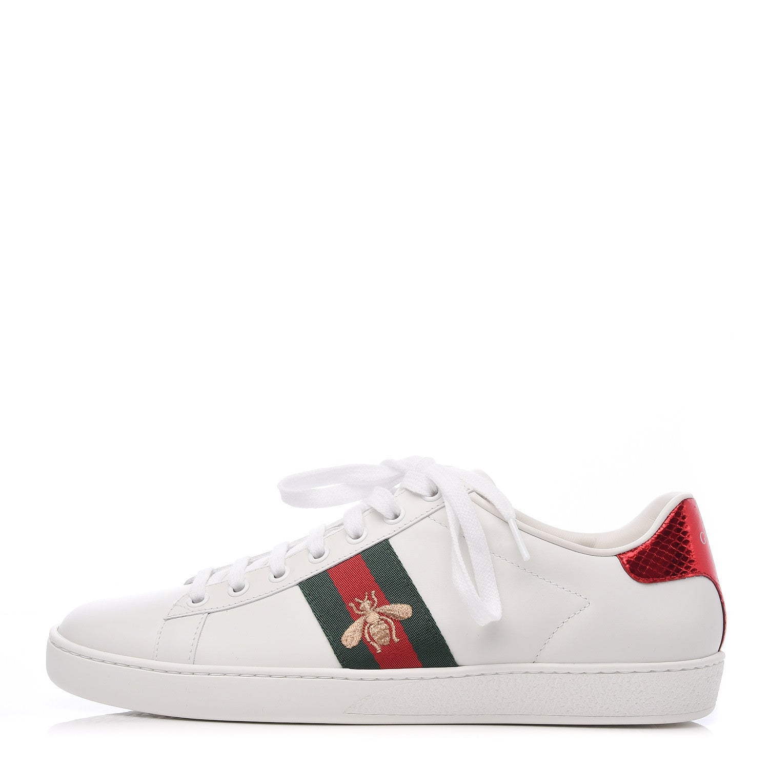 Gucci Calfskin Ayers Bee Embroidered Womens Ace Sneakers 39 White Green 1 of 7