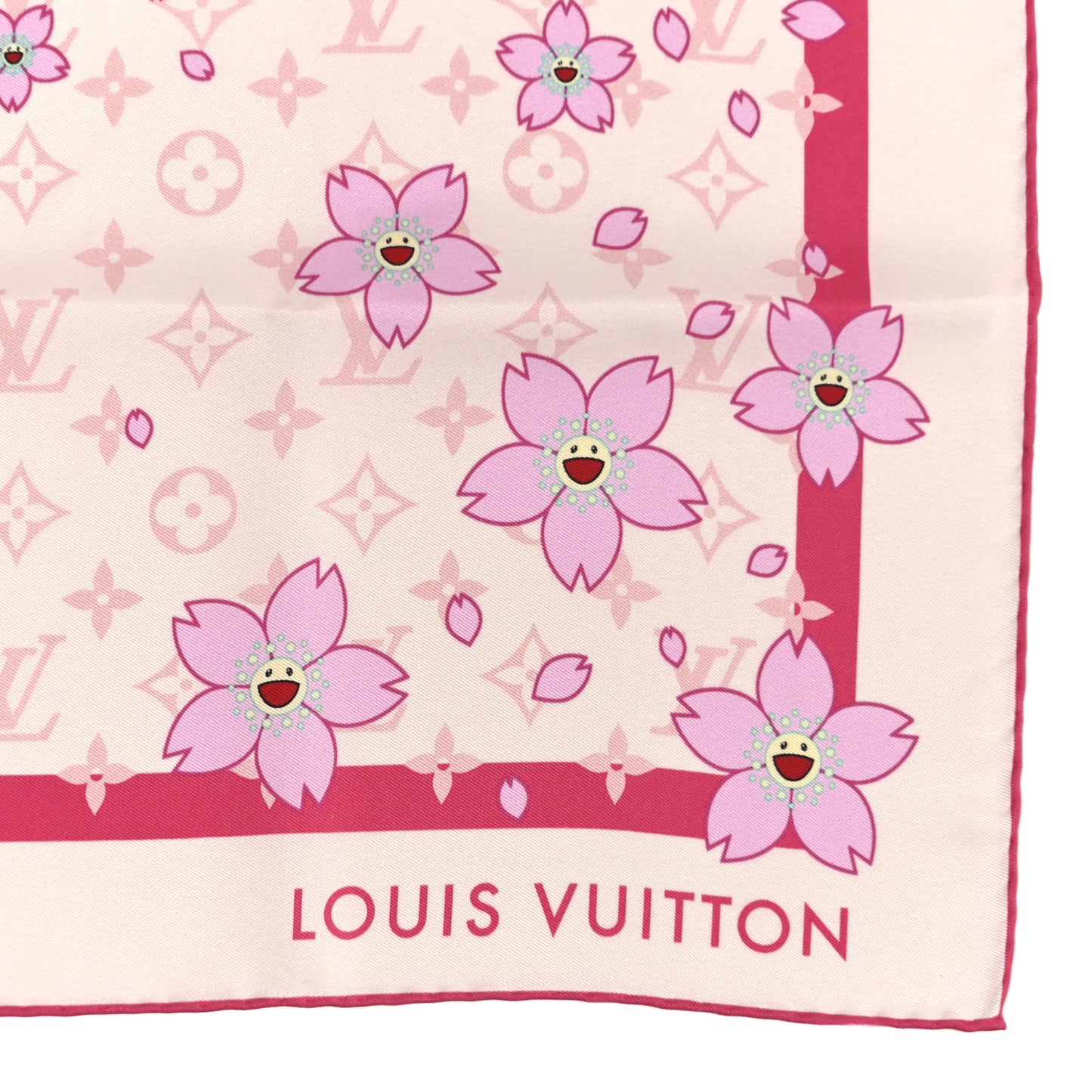 LV X TM Silk Monogram Cherry Blossom Square 70 Scarf Pink