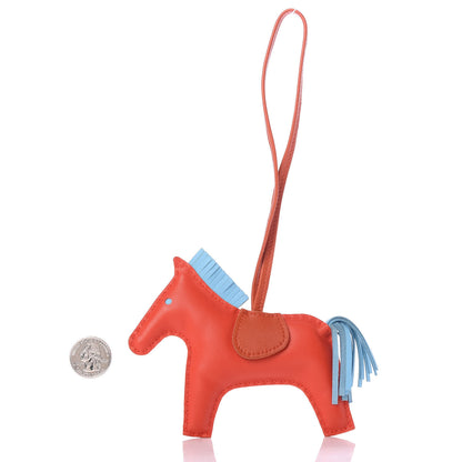 Hermes Milo Lambskin Grigri Rodeo Horse Bag Charm GM Capucine Celeste Cornaline 2 of 3