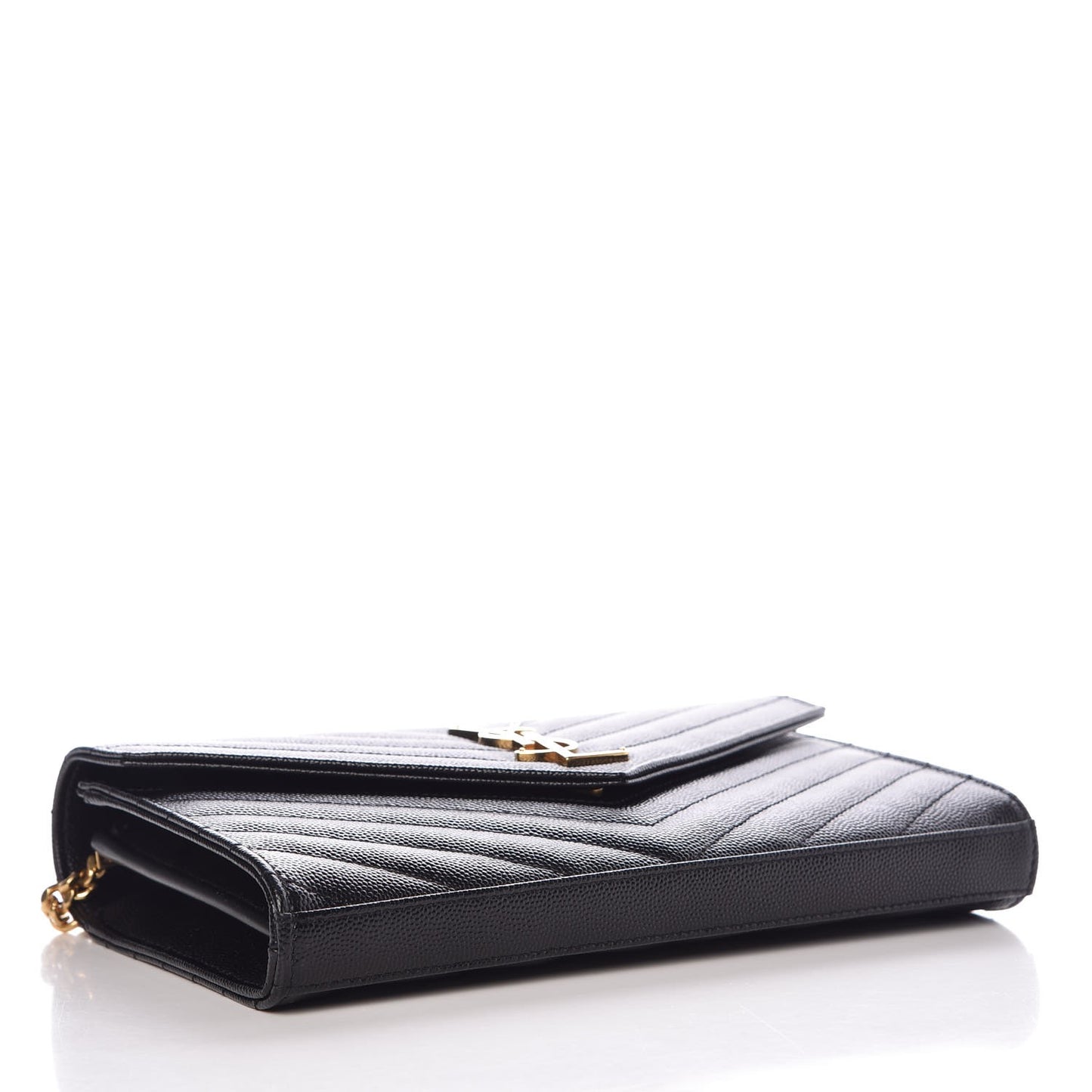Grain De Poudre Matelasse Chevron Monogram Chain Wallet Black