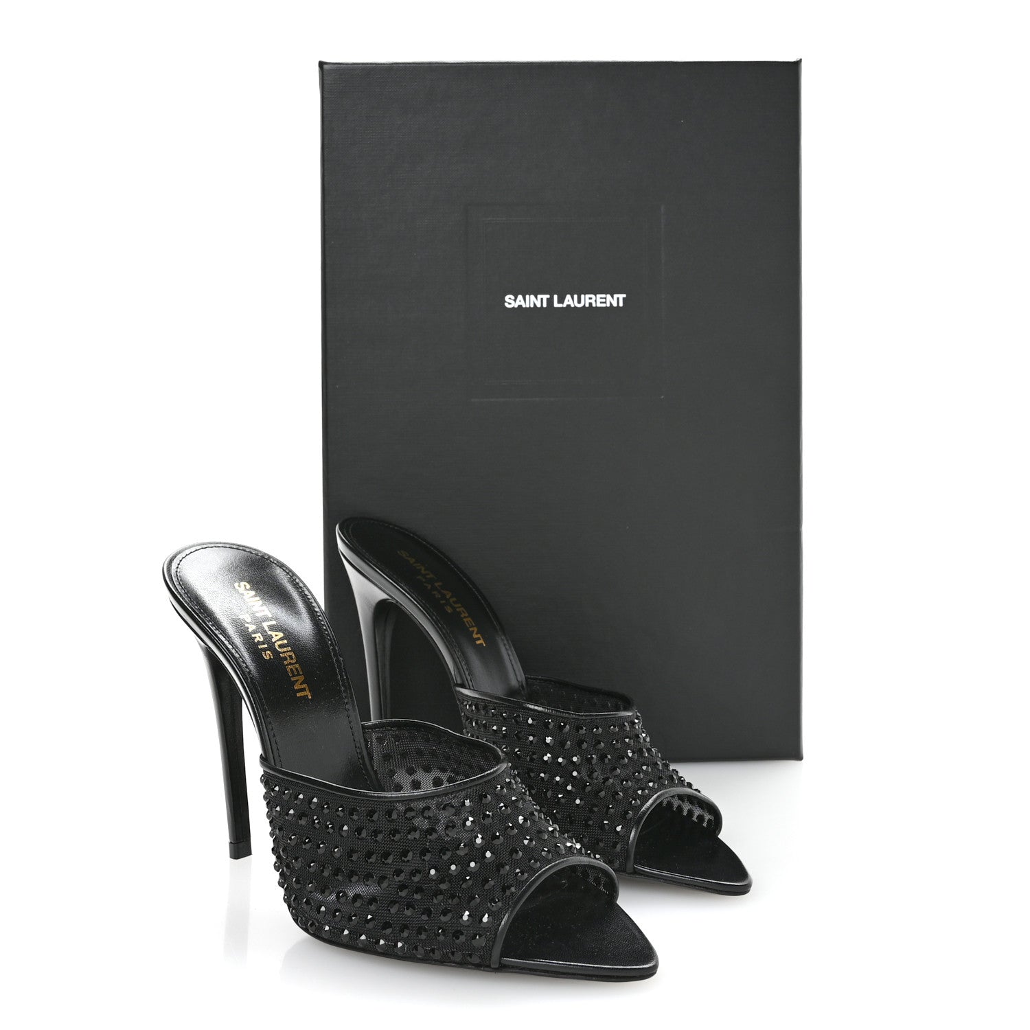 Saint Laurent Tulle Strass Gippy 110 Mule Sandals 36.5 Black 8 of 8