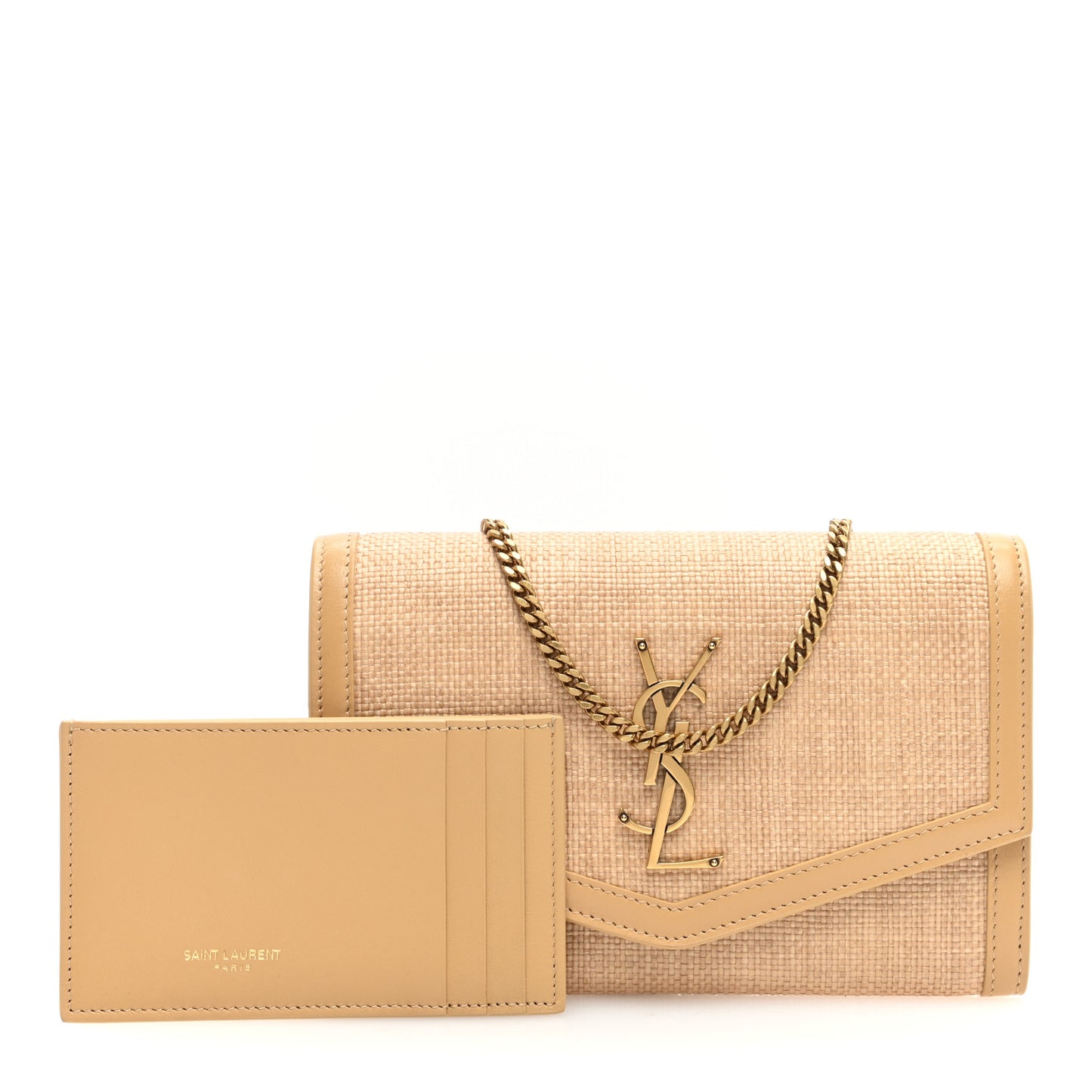 Micro Raffia Monogram Uptown Chain Wallet Natural Hay Blush