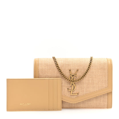 Saint Laurent Micro Raffia Monogram Uptown Chain Wallet Natural Hay Blush 3 of 11