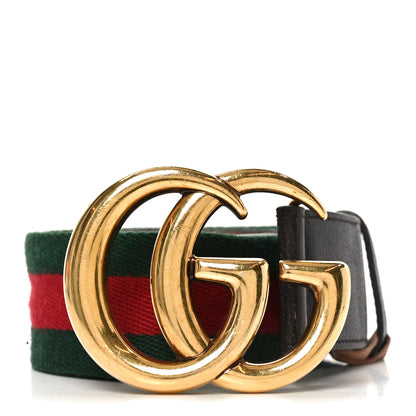 Gucci Nylon Textured Dollar Calfskin Double G Web 40mm Belt 70 28 Green Red Dark Cocoa 1 of 4