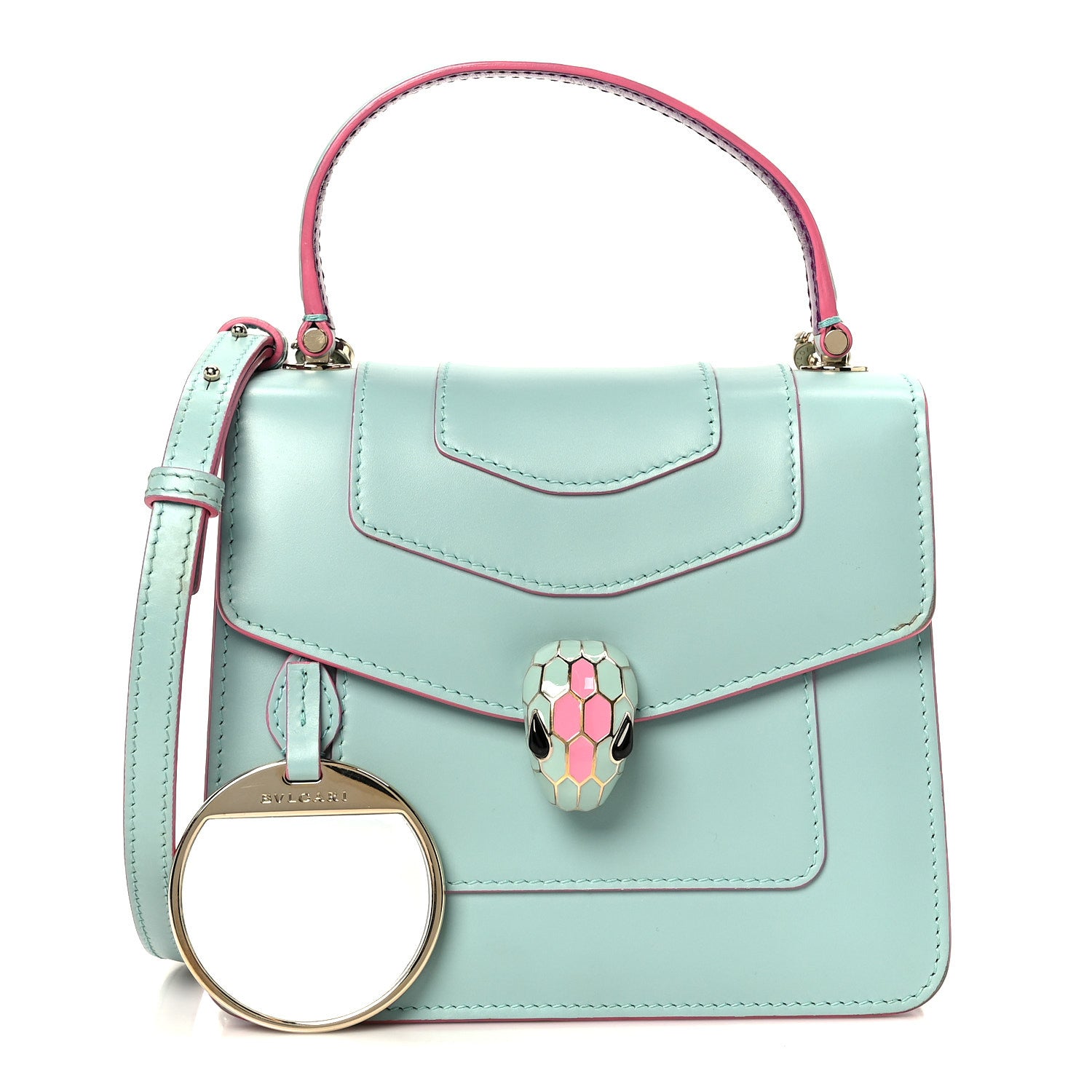 Bulgari Calfskin Serpenti Forever Top Handle Blue Pink 2 of 12