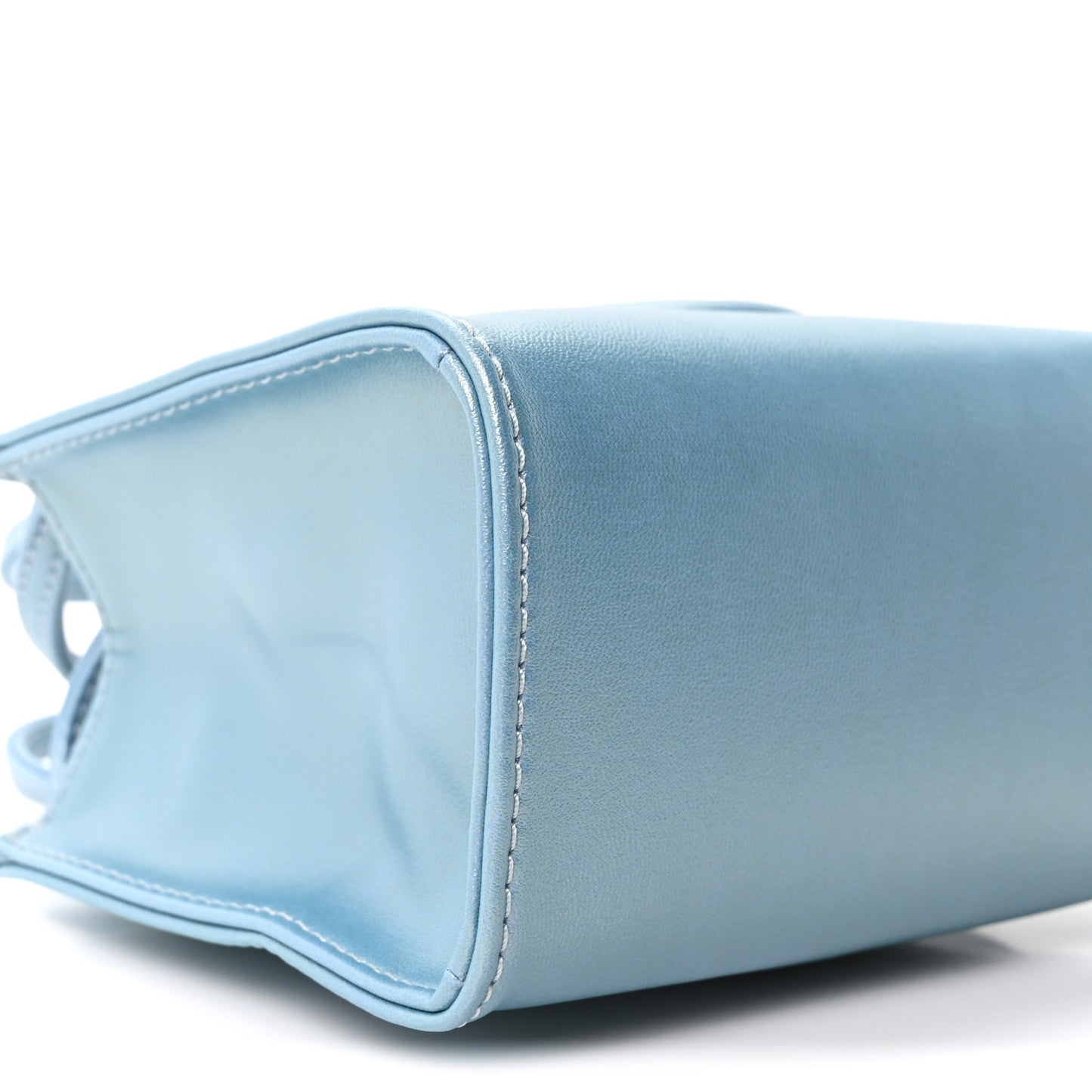 Metallic Vegan Leather Small Shopping Bag Blue Ray