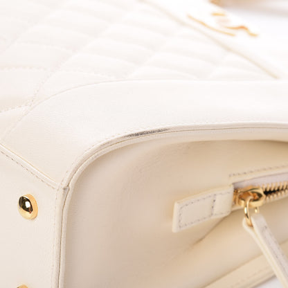 Chanel Sheepskin Quilted Mademoiselle Vintage Shopping Tote White 10 of 11