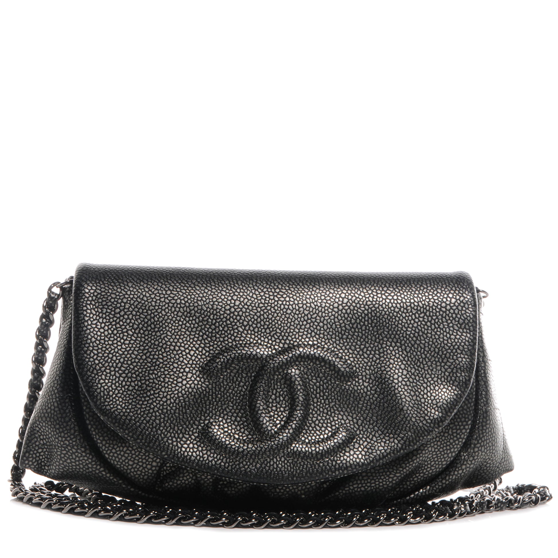 Chanel Caviar Half Moon Wallet On Chain WOC Dark Silver 1 of 7